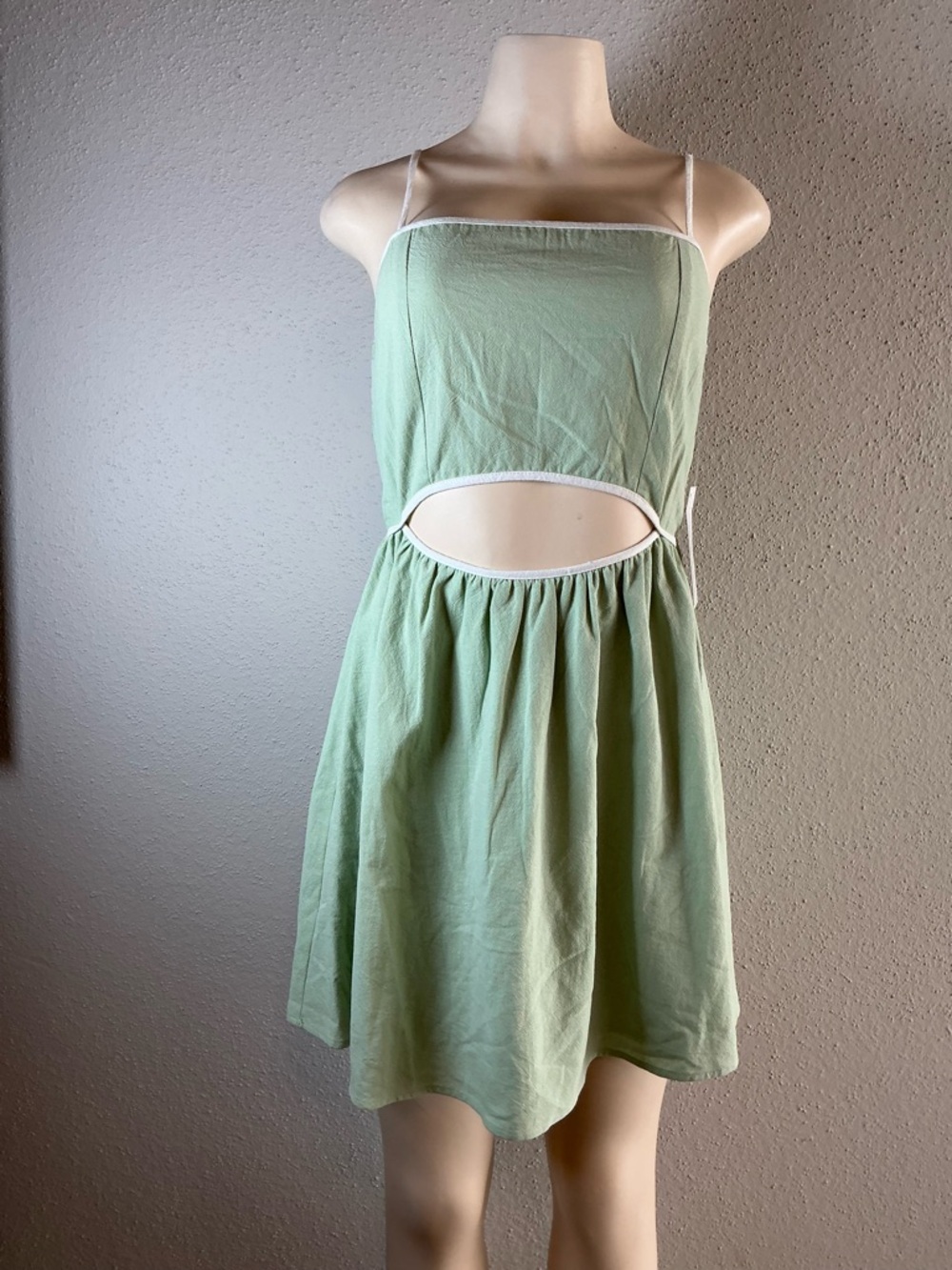 Sienna Sky Mint Green Spaghetti Strap Mini Dress with White Trim